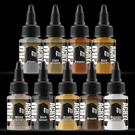 Pro Acryl Metallic Set met 9 kleuren acrylverf, glanzende metallic kleuren voor creatief schilderen