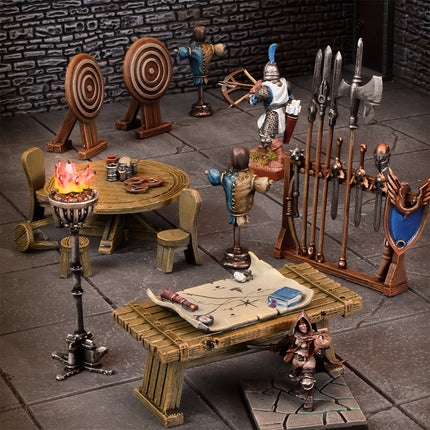Miniatuur van de Guard Barracks uit de Terrain Crate serie van Mantic Games, kleurrijk en gedetailleerd gebouwenmodel voor bordspellen.