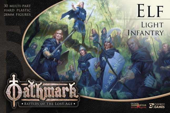Miniatuur van een Elf Light Infantry uit de Oathmark-set, gedetailleerde fantasy miniatuur voor bordspellen en verzamelingen