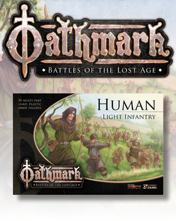 Miniatuur van een menselijke lichte infanterie uit Oathmark, gedetailleerde Oathmark Human Light Infantry miniatuur, geschikt voor bordspellen