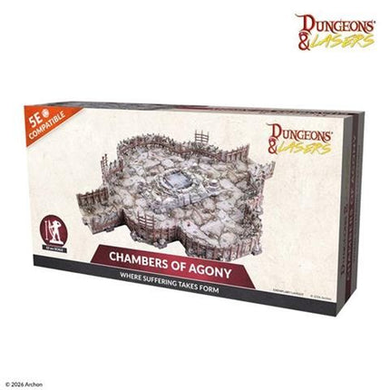 Dungeons&Lasers Chamber of Agony terrain, gedetailleerd fantasy landschap met rotsen en griezelige elementen voor miniatuurspellen