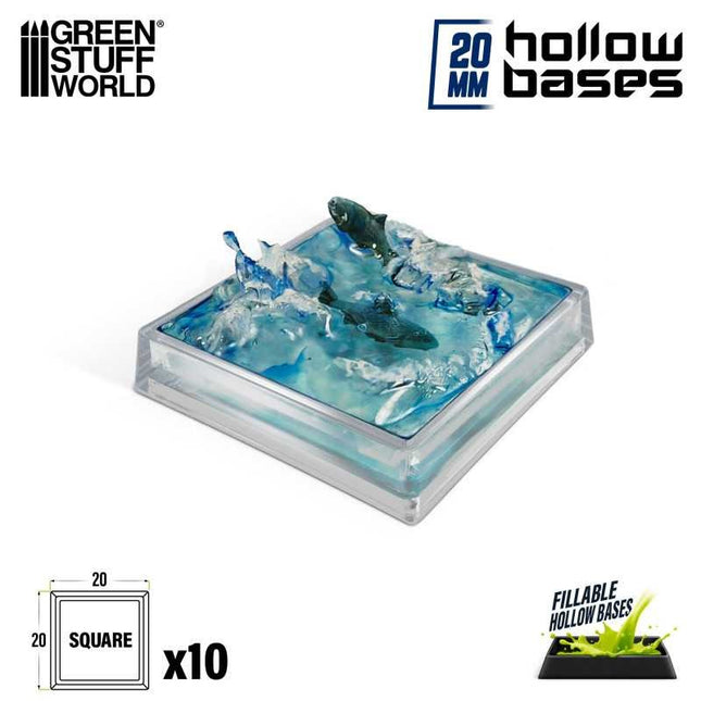 Plastic clear Bases - Square 20mm Hollow