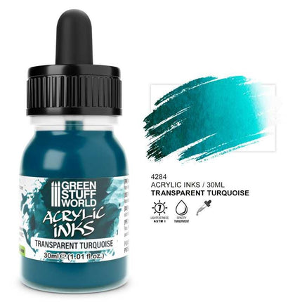 Acrylic Inks - Transparent Turquoise 30ml
