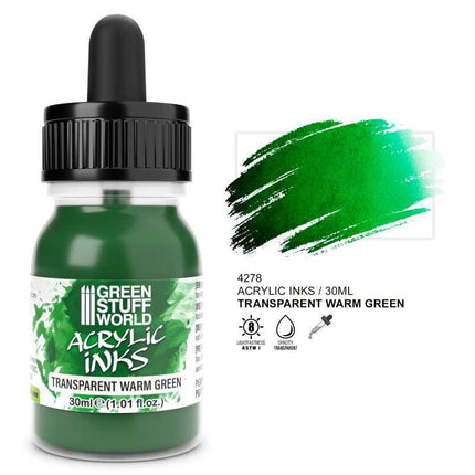 Acrylic Inks - Transparent Warm Green 30ml