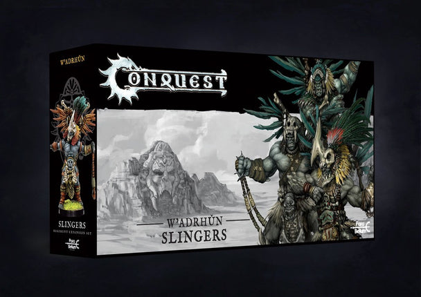Wadrhun Slingers van Conquest, miniatuurfiguur voor bordspellen, gedetailleerde wadrhun soldaat met slingervuur.