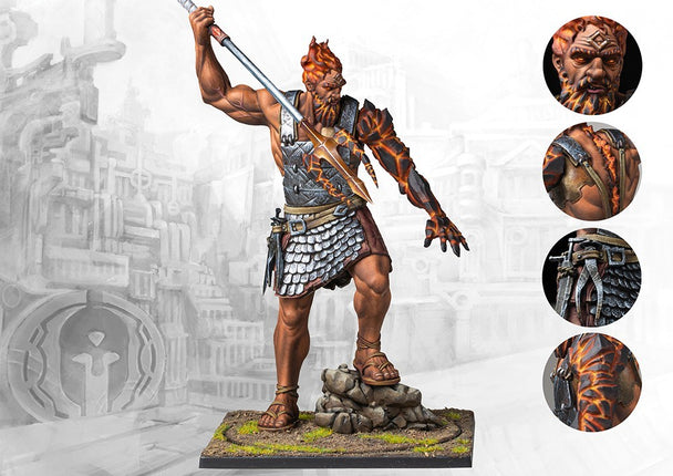 Stad States Hephaestian van Conquest, gedetailleerd model met gebouwen en miniaturen voor strategisch bordspel.