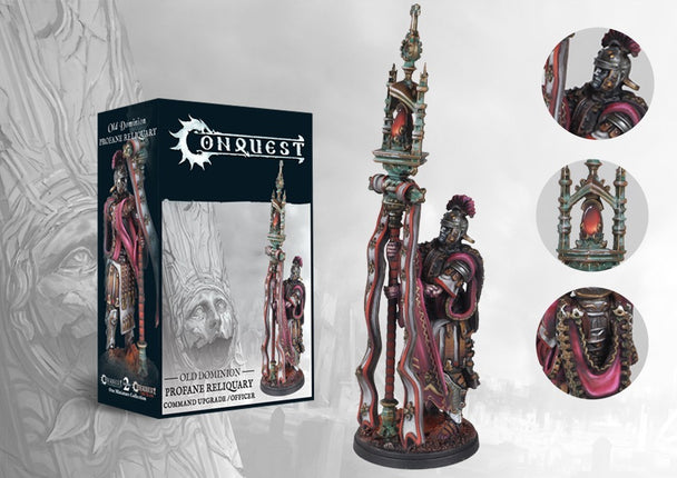 Conquest Old Dominion Profane Reliquary, gedetailleerd model met reliquie en oude dominantie symbolen op een donkere achtergrond