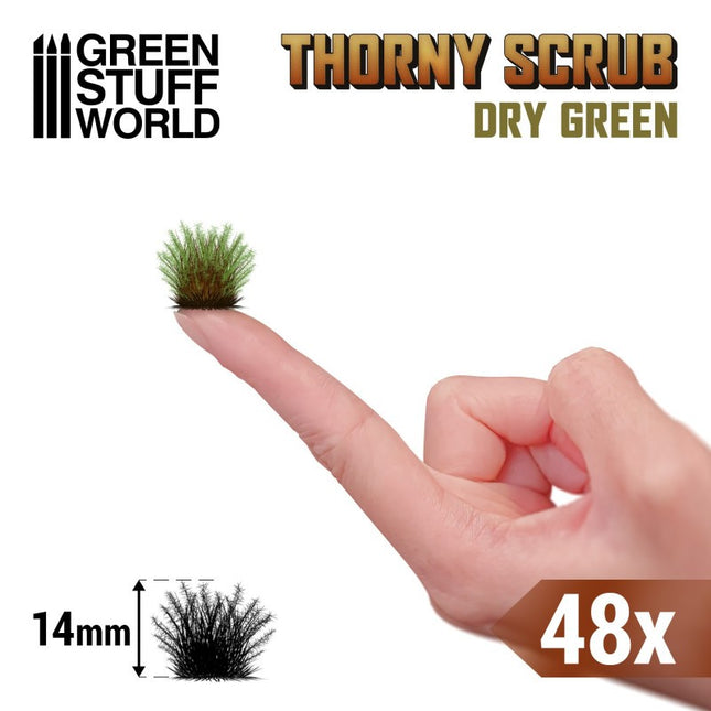Thorny spikey scrub tufts dry green