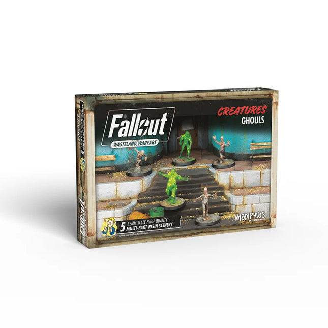 Miniaturen van Fallout Wasteland Warfare Ghouls, gedetailleerde post-apocalyptische figuren voor bordspellen en verzamelingen.
