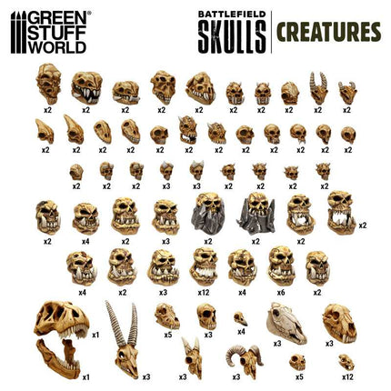 3D Printed - 300x Battlefield Creature Skulls 1:48-1:35
