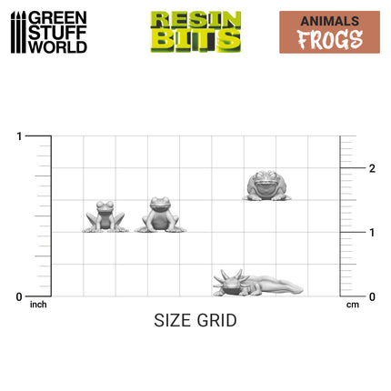 3D geprinte set kikker- en padfiguren van GreenStuffWorld, gedetailleerde miniaturen voor modelleren en tabletop spellen