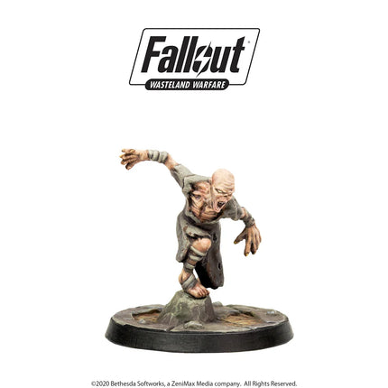Zes Fallout Wasteland Warfare Ghouls miniaturen, gedetailleerde figuren uit de post-apocalyptische wereld van Fallout.