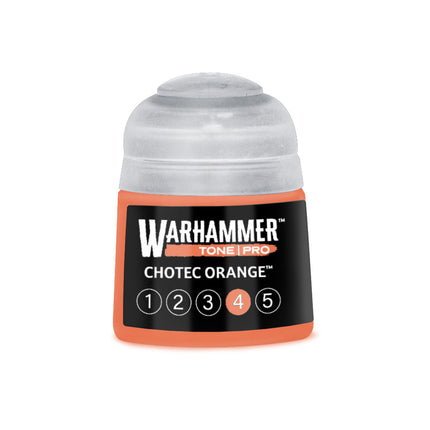 Oranje verf tube van Warhammer Colour Tone Pro Chotec Orange 4 in 12ml verpakking, geschikt voor model en miniatuur schilderen
