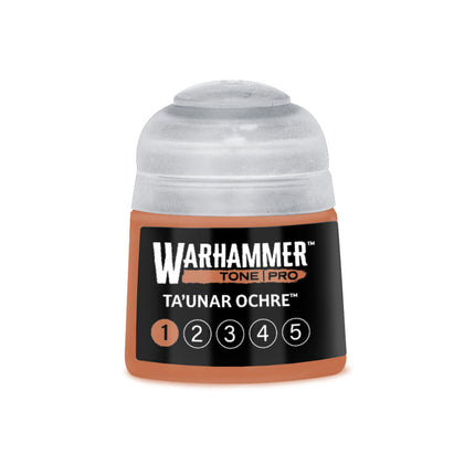 Verfpot van 112ml Warhammer Colour Tone Pro Ta'unar Ochre, gele verf voor modelbouw en miniaturen