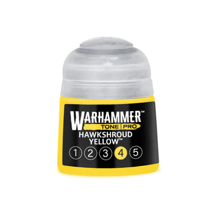Geel verfpot van 412 ml voor Warhammer Colour Tone Pro Hawkshroud Yellow, klaar voor modelschildering