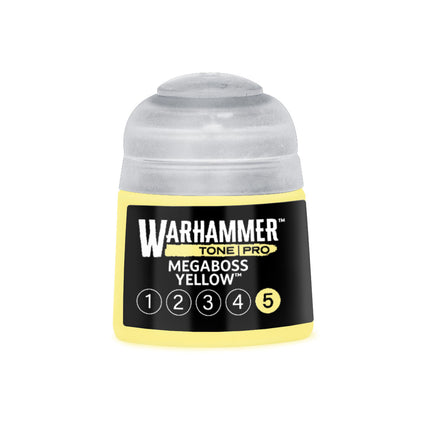 Geel Tone Pro Megaboss Yellow verf van Warhammer Colour in 512 ml fles. Perfect voor modelbeschildering en miniaturen.