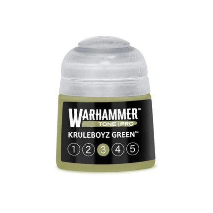 Groene verf voor Warhammer Tone Pro Kruleboyz, 3 ml, kleur 312, in een kleine fles met label zichtbaar