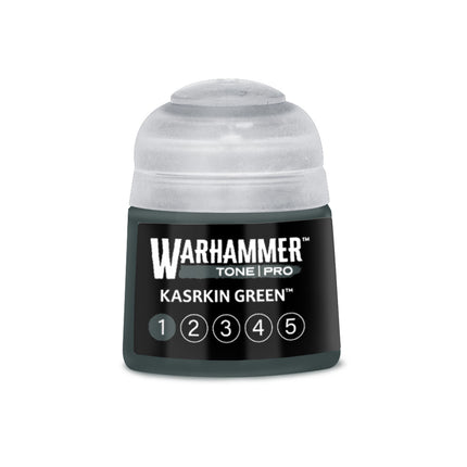 Groene verfpot van 11 ml Warhammer Colour Tone Pro Kasrkin Green, geschikt voor modelkleuren en miniaturen