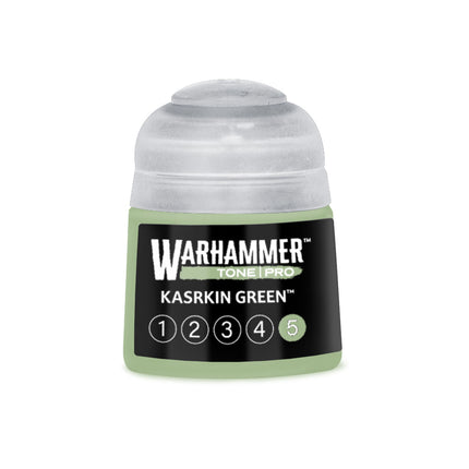 Groene verfpot van Warhammer Colour Tone Pro Kasrkin Green 5, 512 ml, geschikt voor miniaturen en modelbouw.