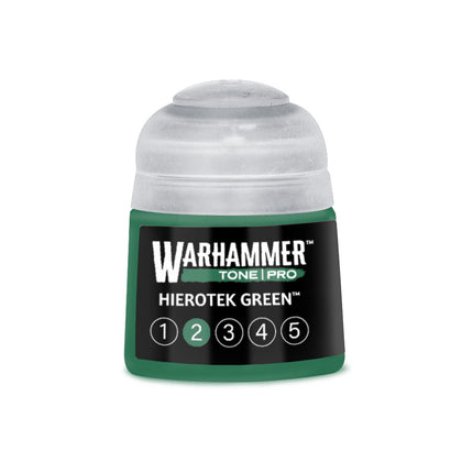 Groene verf van Warhammer Colour Tone Pro Hierotek Green in een 212ml pot, geschikt voor modelbouw en miniaturen.