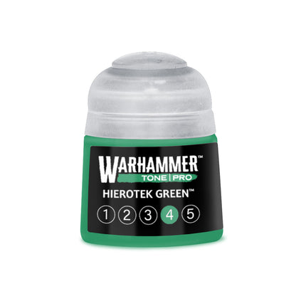 Groene verfpot van 412 ml van Warhammer Colour Tone Pro Hierotek Green voor miniaturen en modellering
