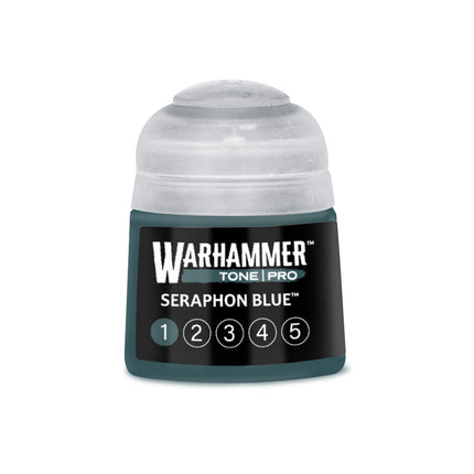Blauwe verf van Warhammer Colour Tone Pro Seraphon Blue in 112 ml voor miniaturen en modelkleuren.