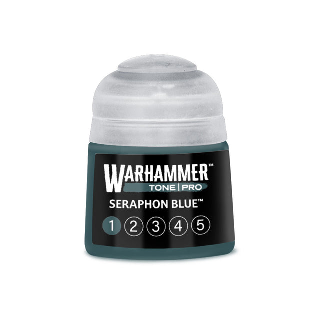 Blauwe verf van Warhammer Colour Tone Pro Seraphon Blue in 112 ml voor miniaturen en modelkleuren.