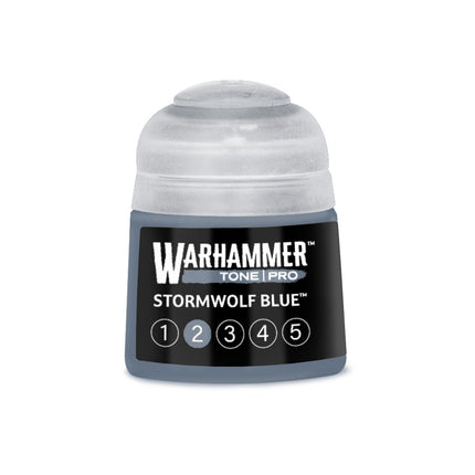 Blauwe verfpot Tone Pro Stormwolf Blue van Warhammer Colour, 212 ml, voor modelbouw en miniaturen