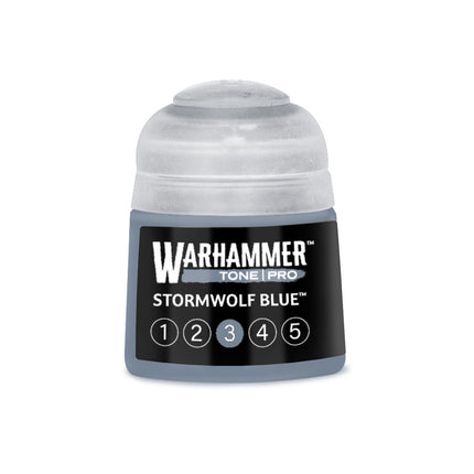 Blauwe verfpot van Warhammer Colour Tone Pro Stormwolf Blue, 312 ml, voor model- en miniatuurverf.