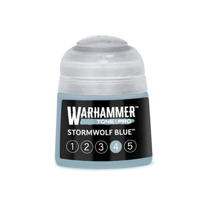 Blauwe verfpot van Warhammer Colour Tone Pro Stormwolf Blue voor modelbouw en miniaturen, 412 ml.