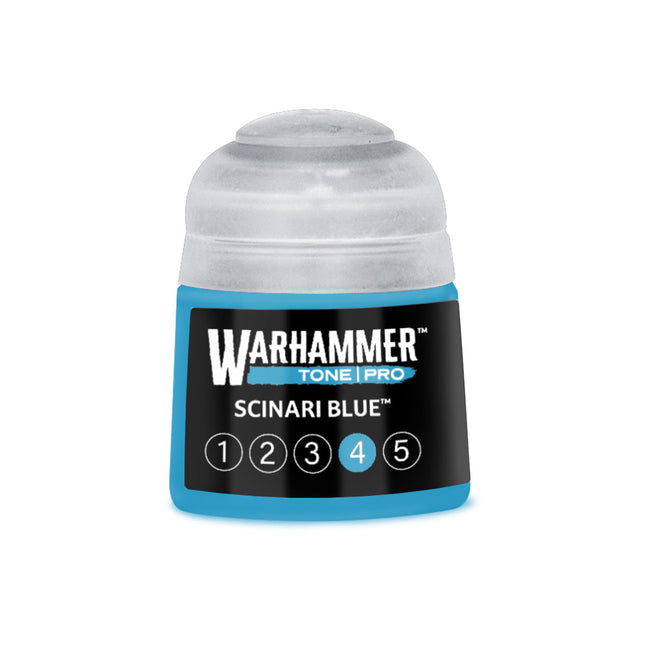 Blauwe verfpot van 412 ml voor modelbouw, Warhammer Colour Tone Pro Scinari Blue, geschikt voor miniaturen en details