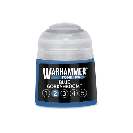 Blauw verfpotje van Warhammer Colour Tone Pro Blue Gorkshroom, 212 ml, voor model- en miniatuurbelijning.