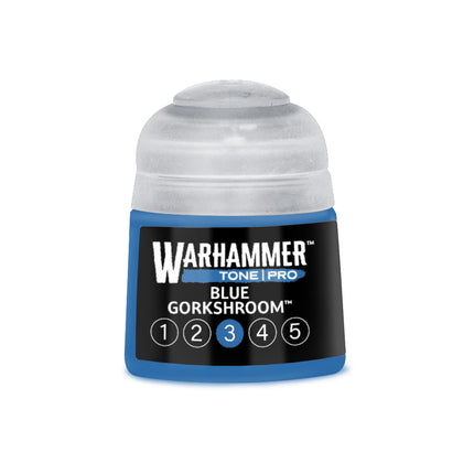 Blauwe verfpot van Warhammer Colour Tone Pro Blue Gorkshroom 3, 312 ml, voor modellering en miniaturen.