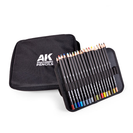 AK Interactive weathering potloden set in een stoffen etui met rits, geschikt voor verf- en verouderingstechnieken