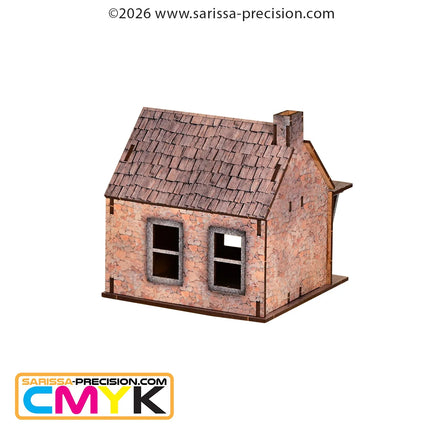 Gedetailleerde scenery van Sarissa Precision voor Old West The Stonehill Shack in 28mm schaal, met ruw houten structuur en authentieke uitstraling.