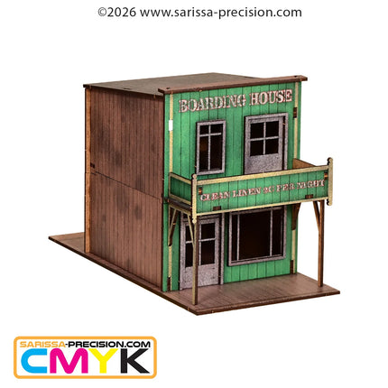 Groene West Greenleaf Boarding House schaalmodel voor bordspel of miniaturen, gemaakt door Sarissa Precision.