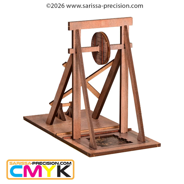 Gedetailleerde beeld van Old West Redrock Mine Head scenery van Sarissa Precision, 28mm schaal, met rotsformaties en mijnbouwstructuur.