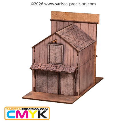 Oud West - Albert Franse Stallen schaalmodel voor miniatuur landschap, gedetailleerde scenery van Sarissa Precision, 28mm model.