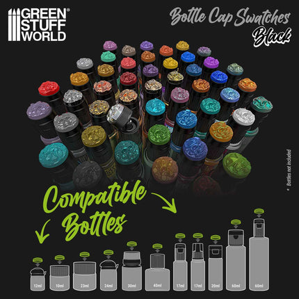 Black Bottle Cap Swatches (pack 48 toppers)
