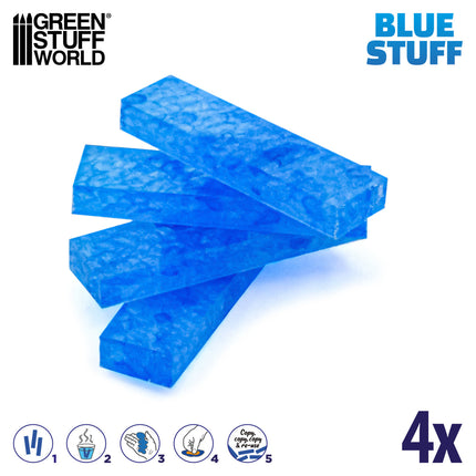 Blauwe GreenStuffWorld Blue Stuff herbruikbare mallen maker met 4 staven voor modelleren en vormen.