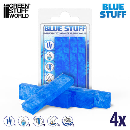 Blauwe Stuff - herbruikbare malmakers van GreenStuffWorld met 4 staven voor modelleren en vormen.