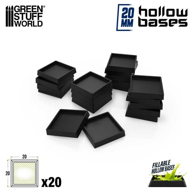 Black Plastic Bases - Square 20mm Hollow