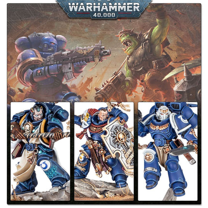 Warhammer 40.000 starterset met Space Marines, inclusief miniaturen en instructies voor beginners, geschikt voor nieuwe spelers.