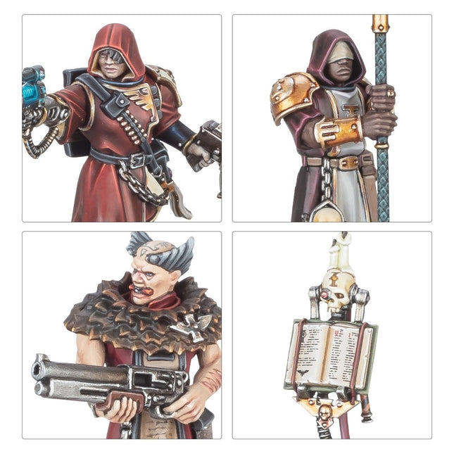 Inquisitieve agenten uit Kill Team, gedetailleerde miniaturen in zwart en wit, klaar voor strategische gevechten.