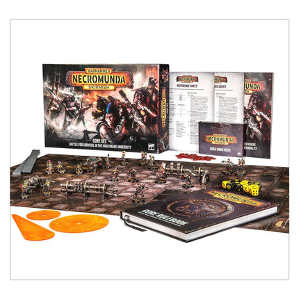 Necromunda Skirmish Core Set voor wargames met miniaturen en speelstukken, in een donkere, sci-fi setting.