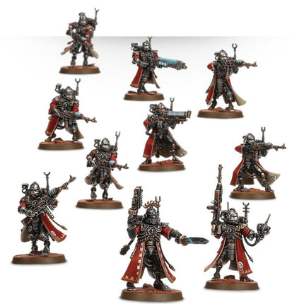 Warhammer 40.000 Adeptus Mechanicus Skitarii Vanguard van Imperium, gedetailleerd miniatuurmodel met geavanceerde wapens en armor.