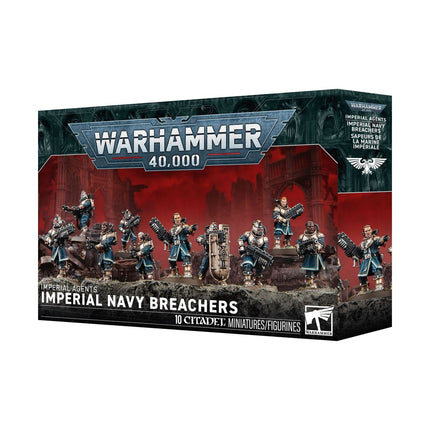 Warhammer 40.000 Imperial Navy Breachers van Imperial Agents, gedetailleerde miniatuur met militaire uitrusting en wapens.