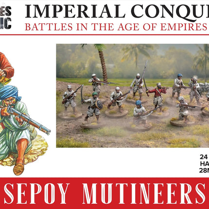 Miniaturen van Sepoy Mutineers uit Imperial Conquests van Wargames Atlantic, gedetailleerde figuren voor historische oorlogsspellen