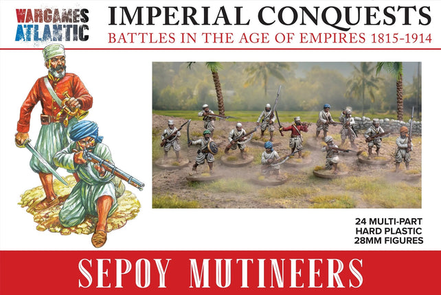 Miniaturen van Sepoy Mutineers uit Imperial Conquests van Wargames Atlantic, gedetailleerde figuren voor historische oorlogsspellen