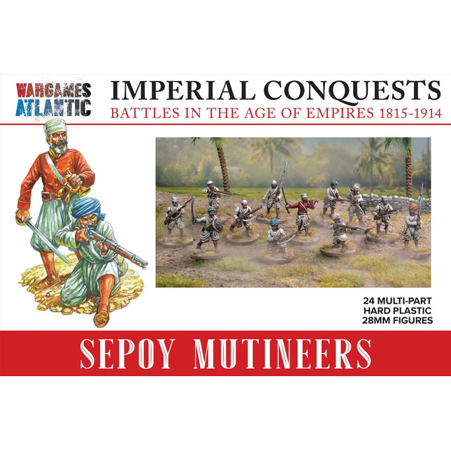 Miniaturen van Sepoy Mutineers uit Imperial Conquests van Wargames Atlantic, gedetailleerde figuren voor historische oorlogsspellen